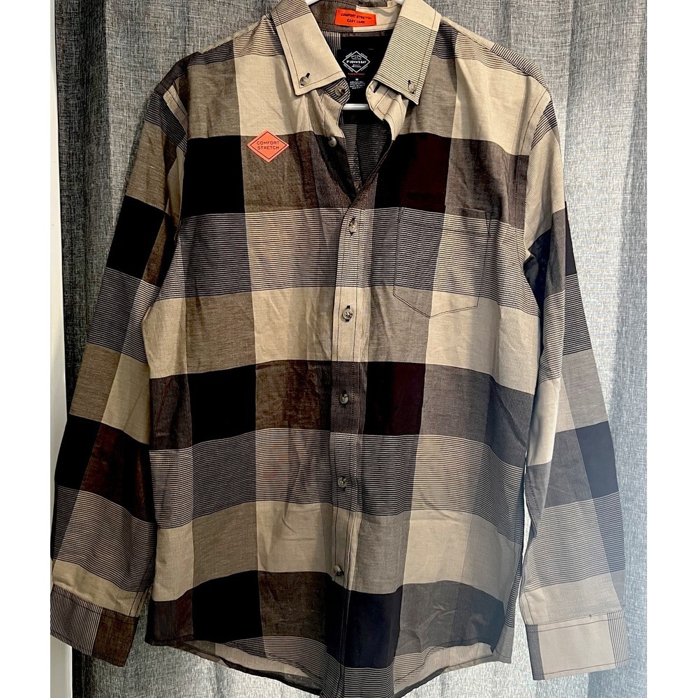 St Johns Bay Performance‎ Shirt Mens M comfort Stretch Brown Plaid Cotton NWT